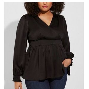 Torrid Black V-Neck Tie Back Blouse NWT